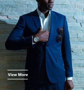 tailor-made blue suit by Ghanaian tailor Adjei Anang