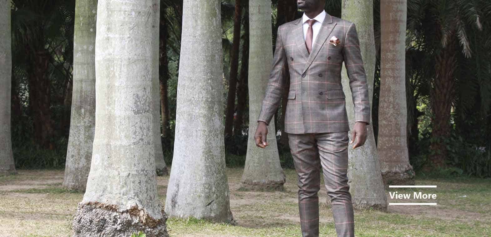 bespoke double-breasted suit by Ghanaian tailor Adjei Anang