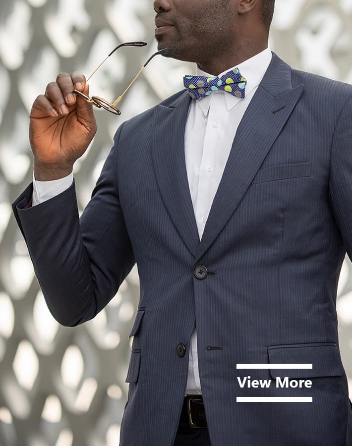 custom made stripe blue suit by Ghanaian tailor