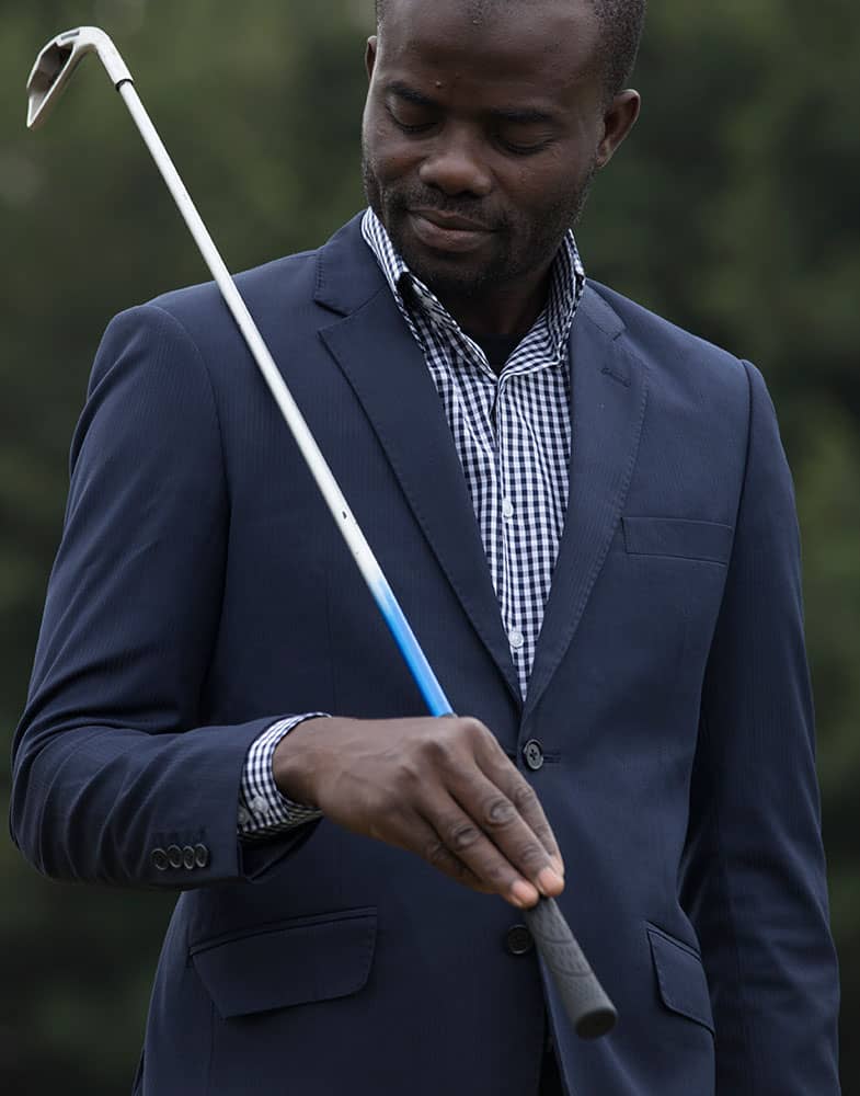 tailored men's blue suit by Ghanaian tailor Adjei Anang in Accra bespoke men's blue suit