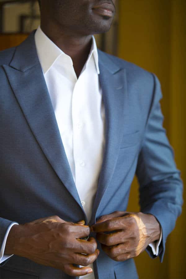 bespoke grey suits by Ghanaian tailor Adjei Anang