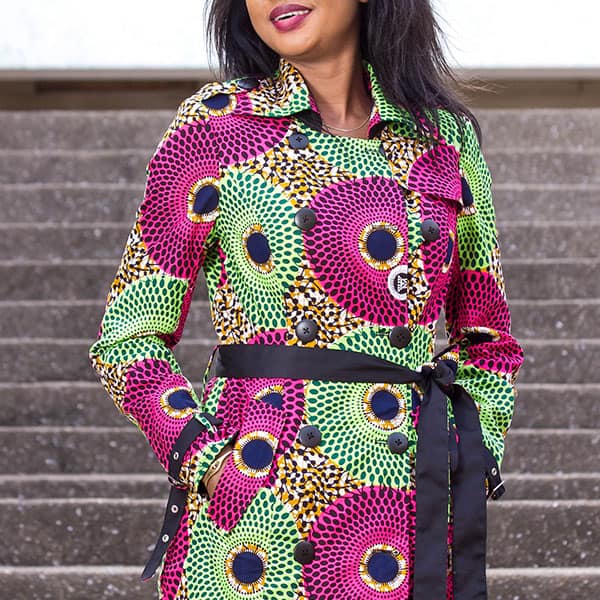 Tailored women's coat with African print by Ghanaian tailor Adjei Anang