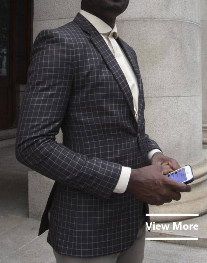 Tailored checked suit by Ghanaian tailor, Adjei Anang