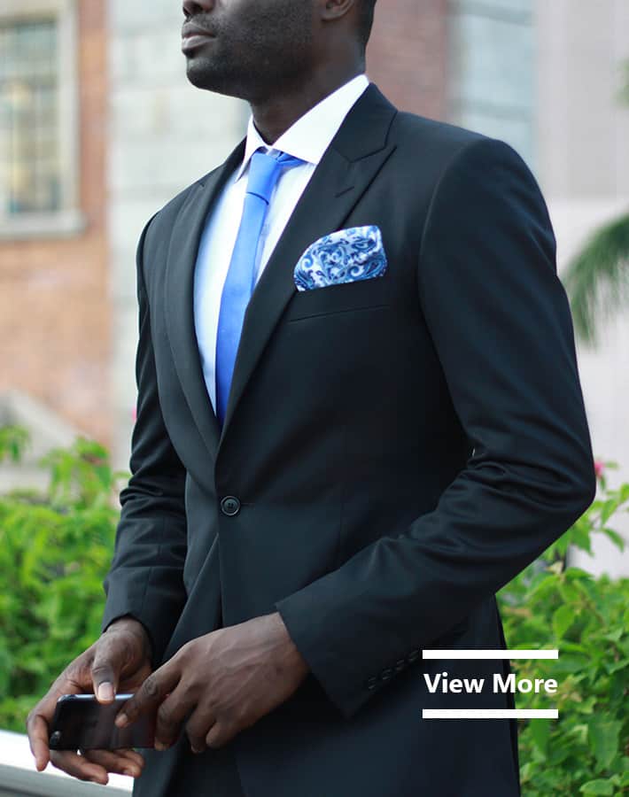 custom made blue suit by Ghanaian tailor in Accra