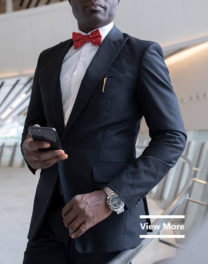 custom made stripe black suit by Ghanaian tailor