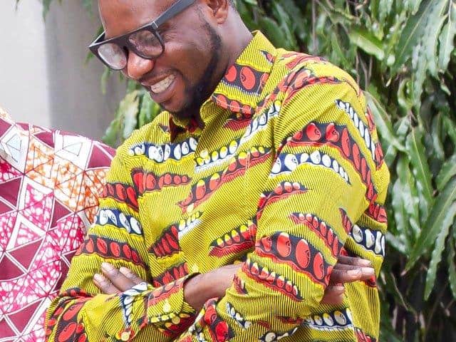 African print tailored shirt by Ghanaian tailor Adjei Anang