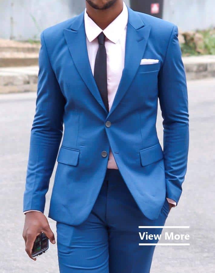 Bespoke blue suit by Ghanaian tailor Adjei Anang