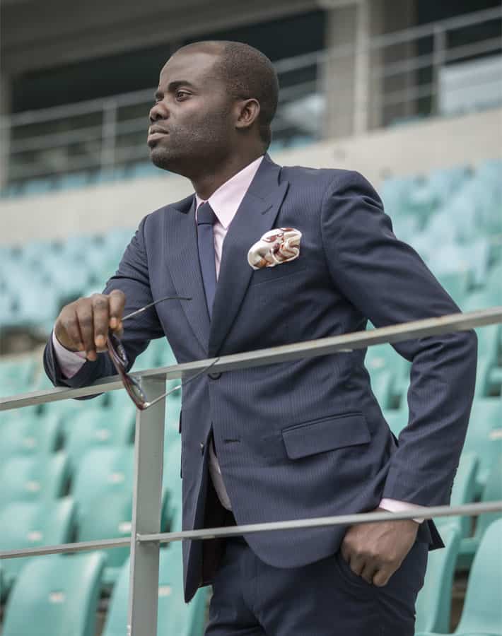 Tailored Blue Suit by Ghanaian Tailor, Adjei Anang