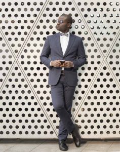 Tailored Blue Suit by Ghanaian Tailor, Adjei Anang